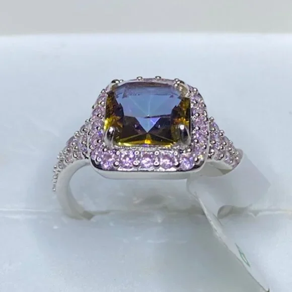 Yellow Rainbow Topaz Statement Ring RBP6657 Sparkling with Love Size 8 - Picture 2 of 6